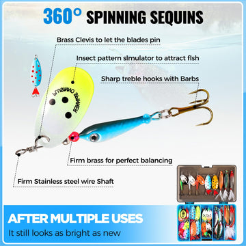 32-piece spinner lure kit with tackle box