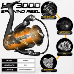 PLUSINNO spinning reel paired with rod for smooth line retrieval