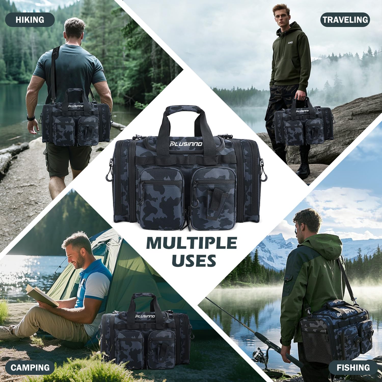 PLUSINNO Tackle Bag with ergonomic straps ensures comfort on long outdoor days.