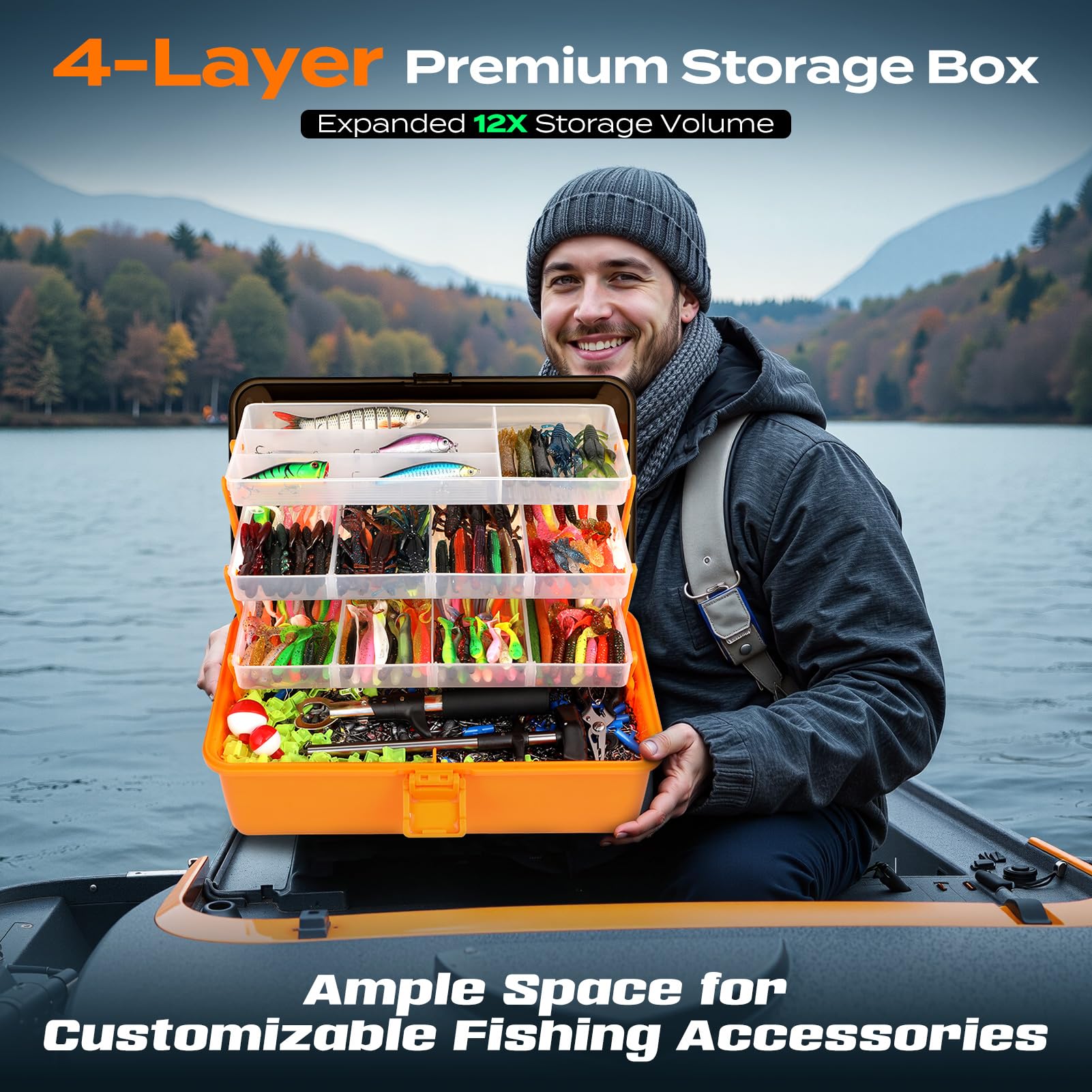PLUSINNO tackle box ergonomic handle assists comfortable carrying on long lakeside days
