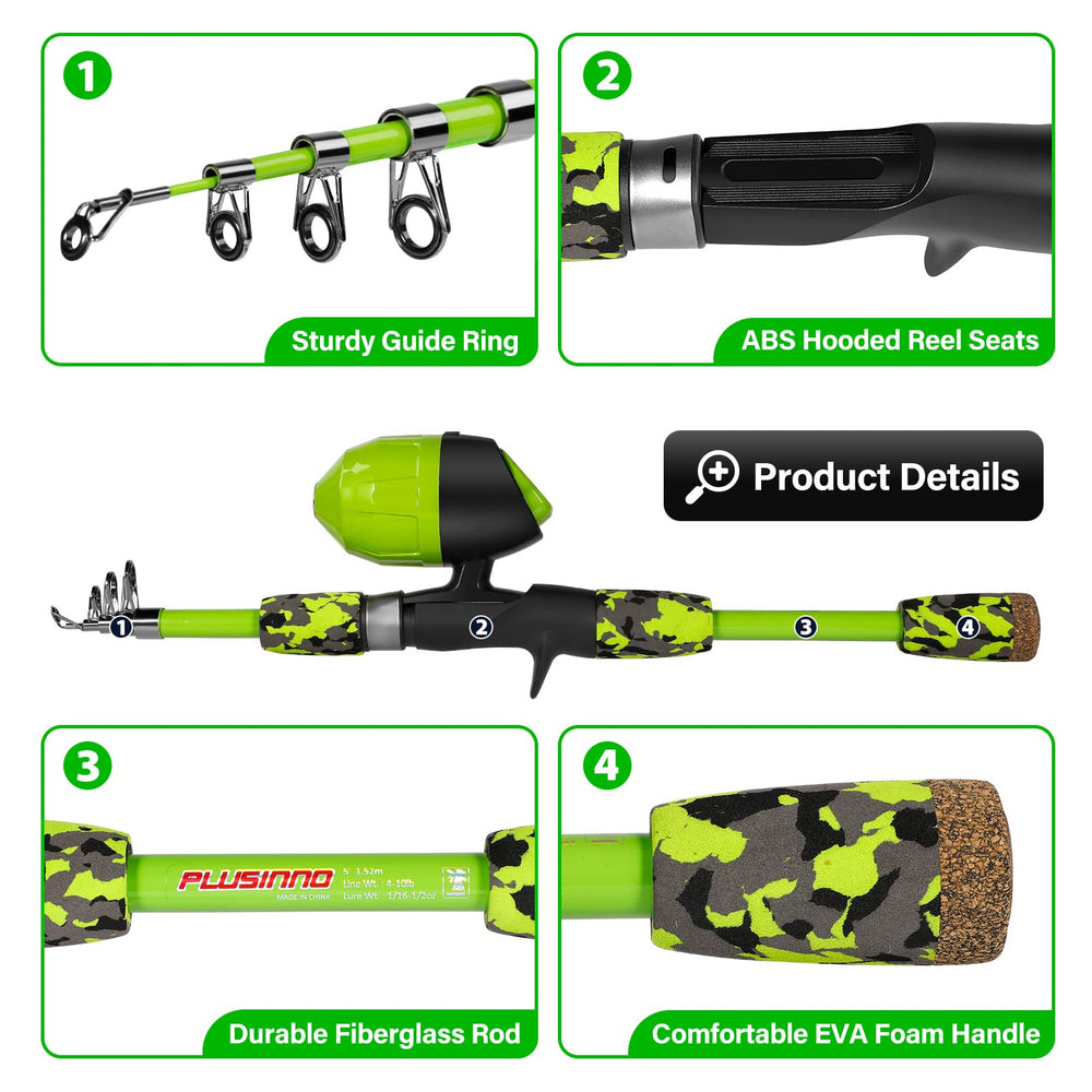 PLUSINNO telescopic rod 120cm green extended for easy transport.