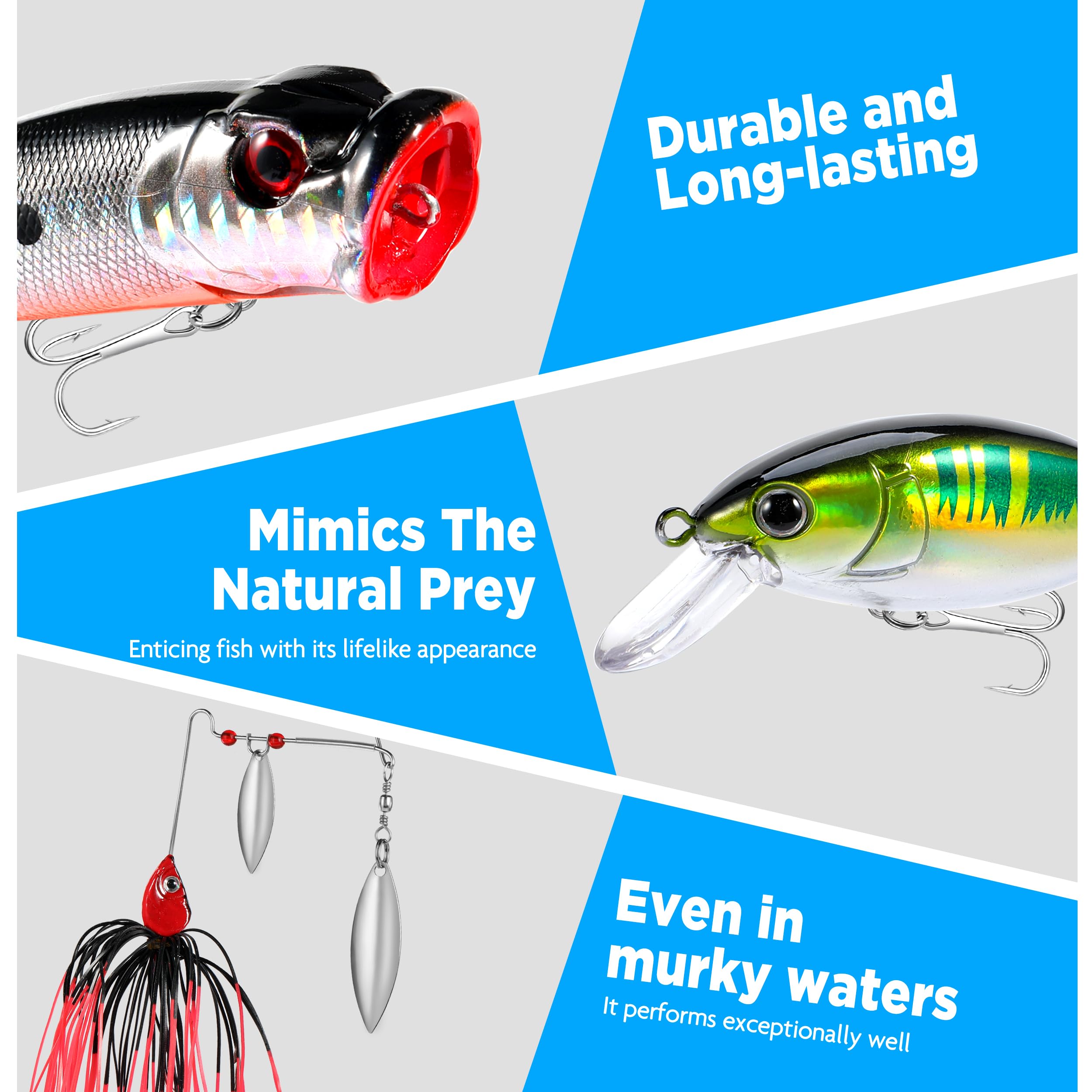Included fishing pliers, clips, and leader lines in kit