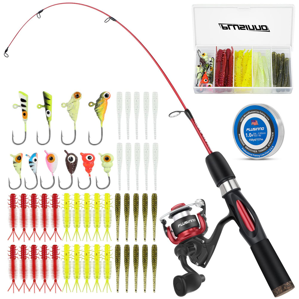 PLUSINNO Ultralight ice rod 25in in action, showcasing sensitive bite detection.