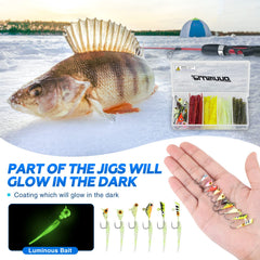 PLUSINNO Ultralight ice rod 28in paired with reel for tough winter conditions.