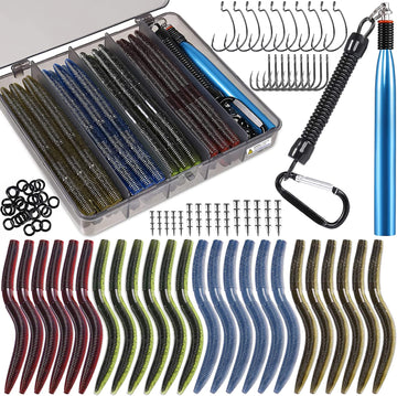 PLUSINNO wacky-worm-kit-box shows organized tackle storage for quick fishing setups.