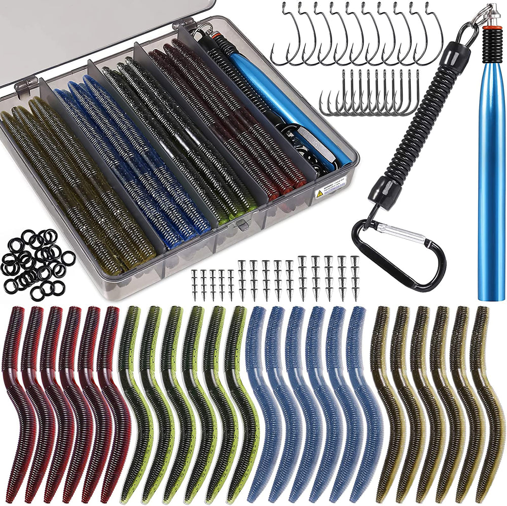 PLUSINNO wacky-worm-kit-box shows organized tackle storage for quick fishing setups.