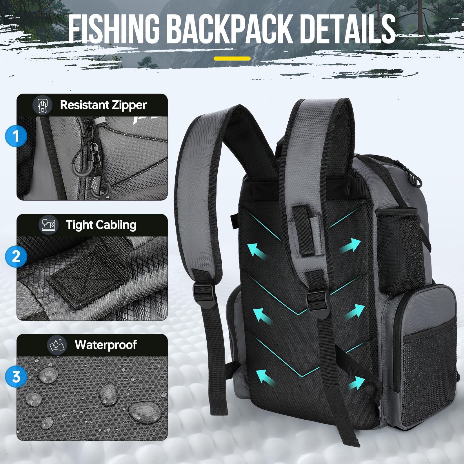 PLUSINNO water-resistant fabric enhances durability in rugged outdoor conditions.