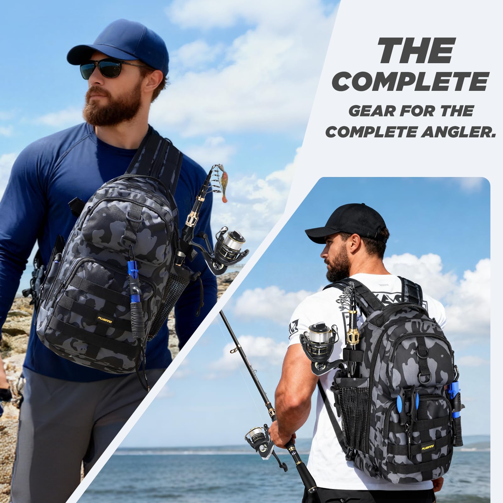 Waterproof tackle backpack showing durable material
