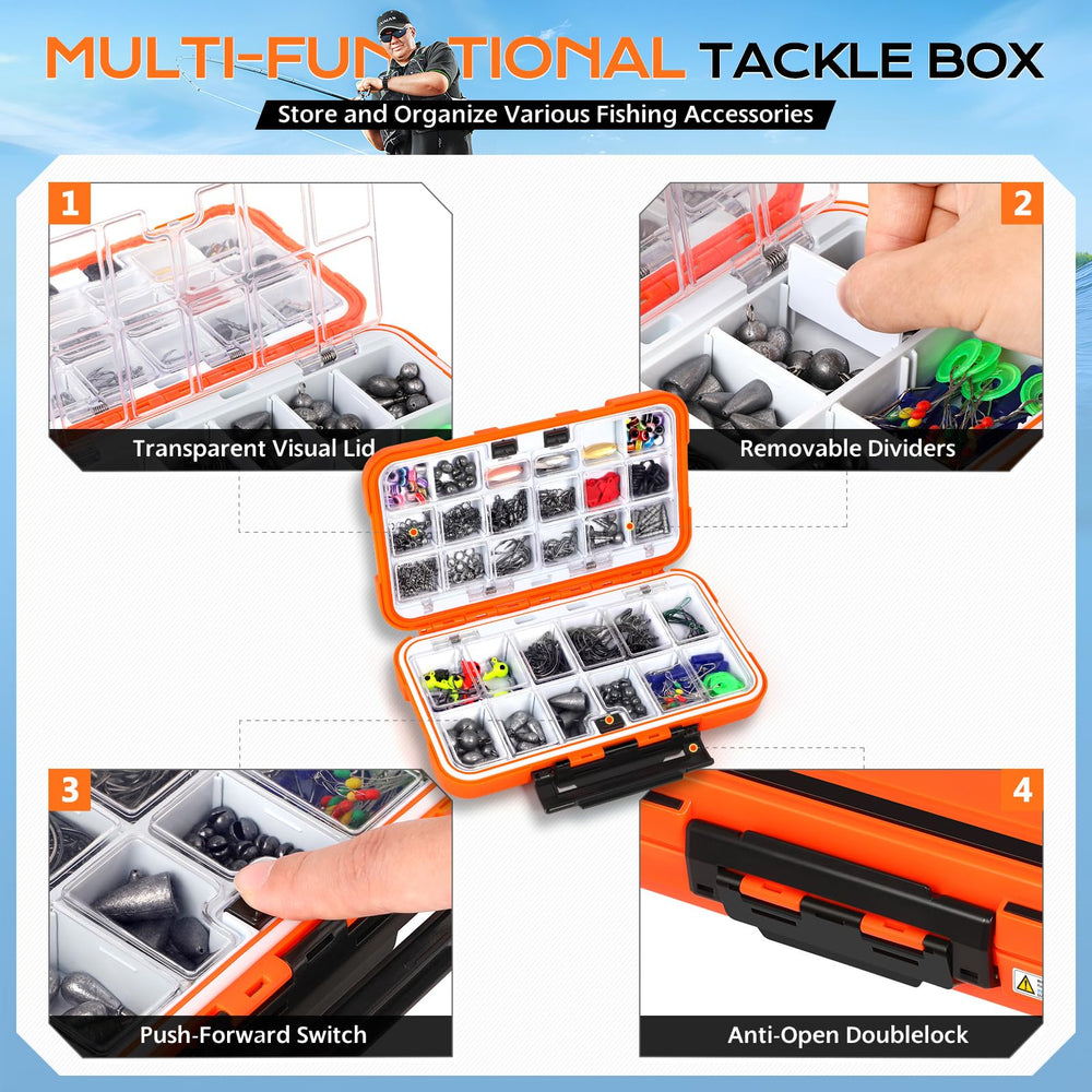 PLUSINNO waterproof tackle box lid keeps gear dry during splashes.