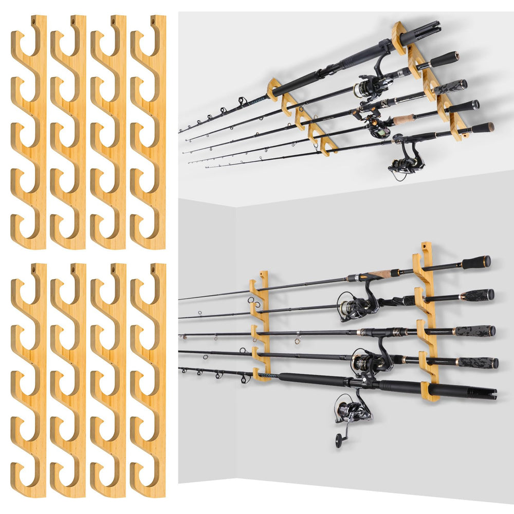 Wall-mounted PLUSINNO WH5 wooden fishing rod holder