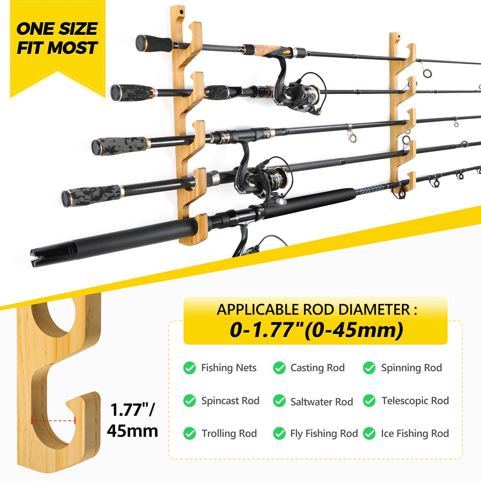 Multiple fishing rods secured in WH5 rack
