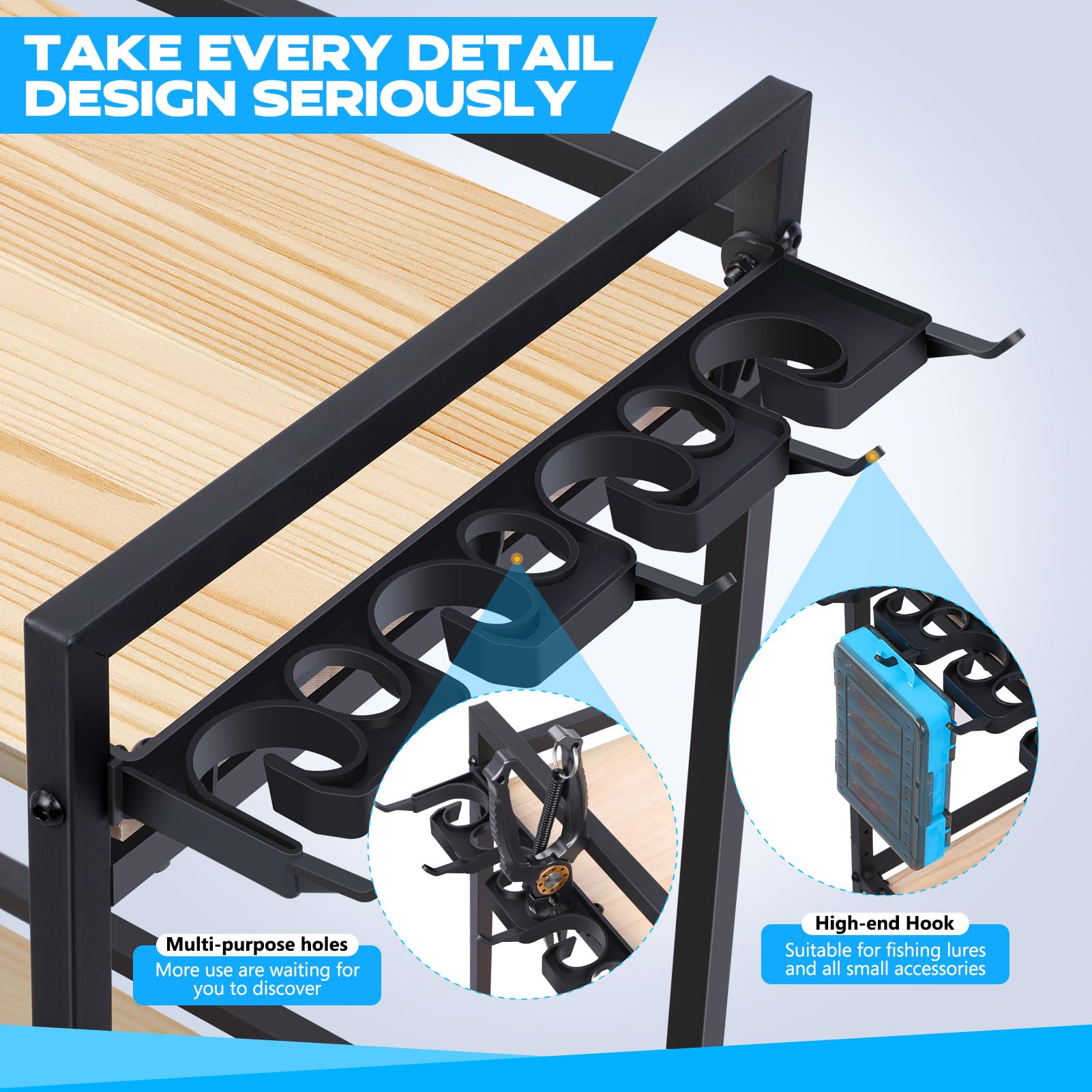 PLUSINNO-rod-holder-assembly demonstrates easy setup for garage organization.