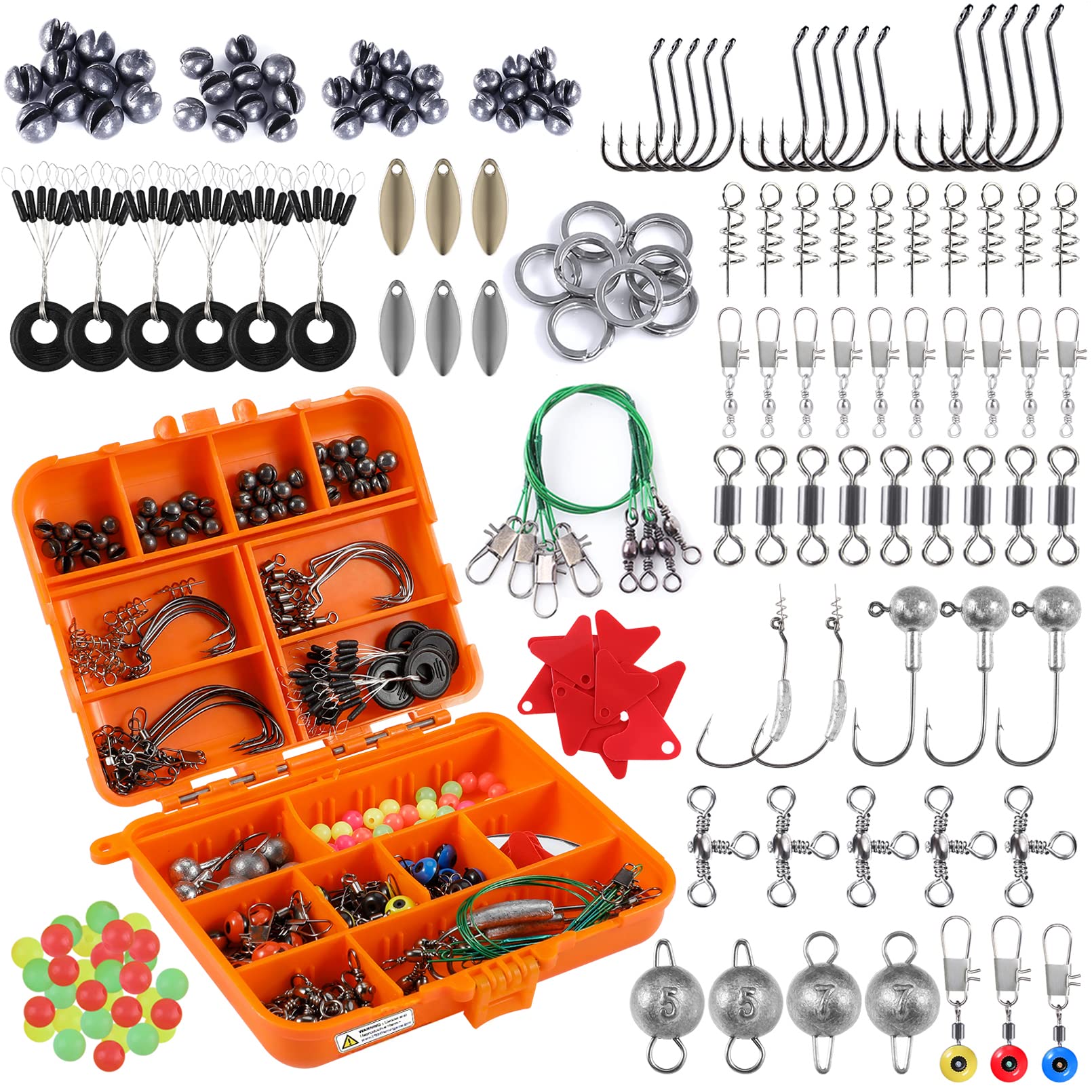 PLUSINNO 212pcs fishing accessories kit inside tackle box with variety of items