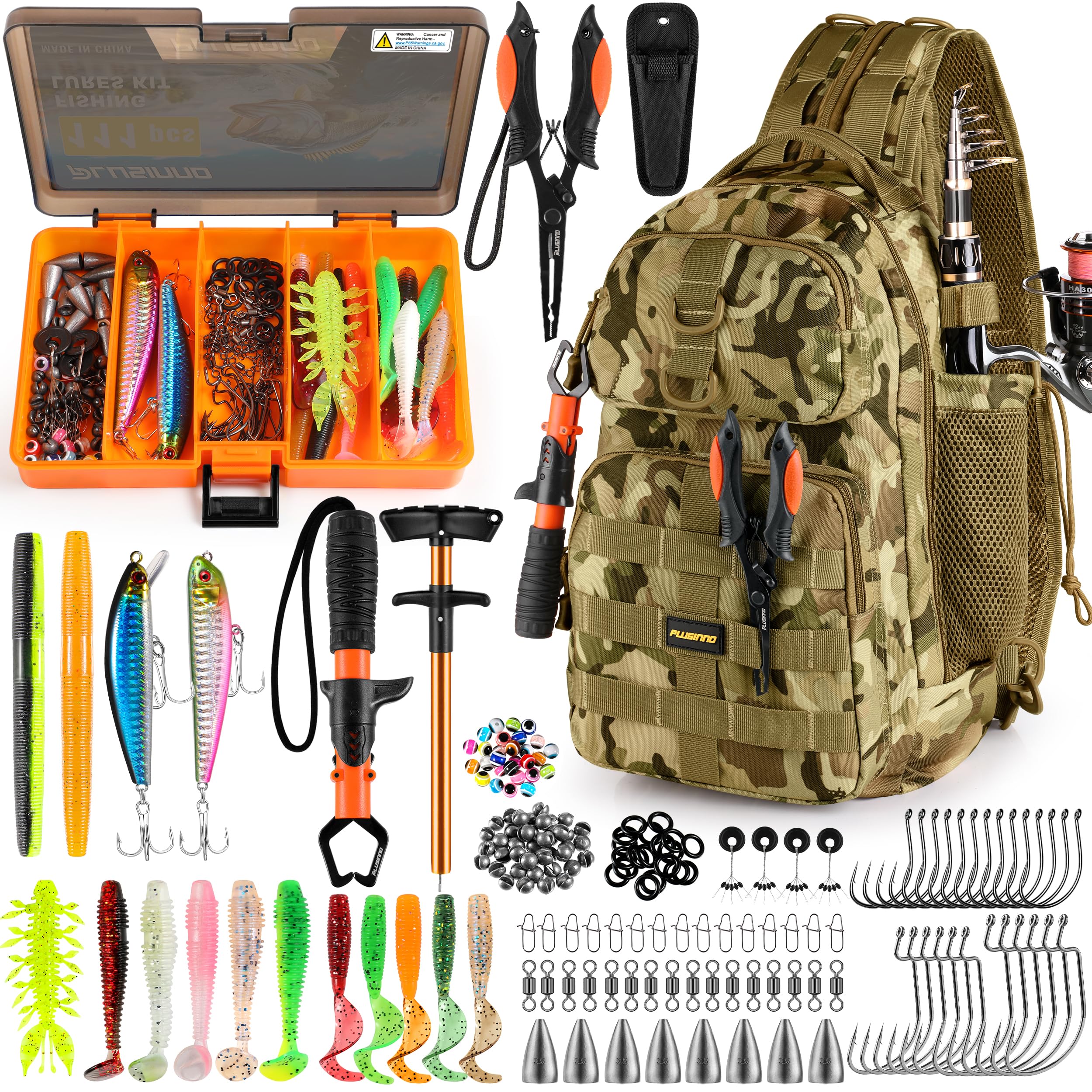 Front view of PLUSINNO Khaki Fishing Backpack