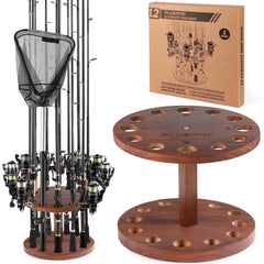 PLUSINNO V12 round wooden fishing rod holder for garage