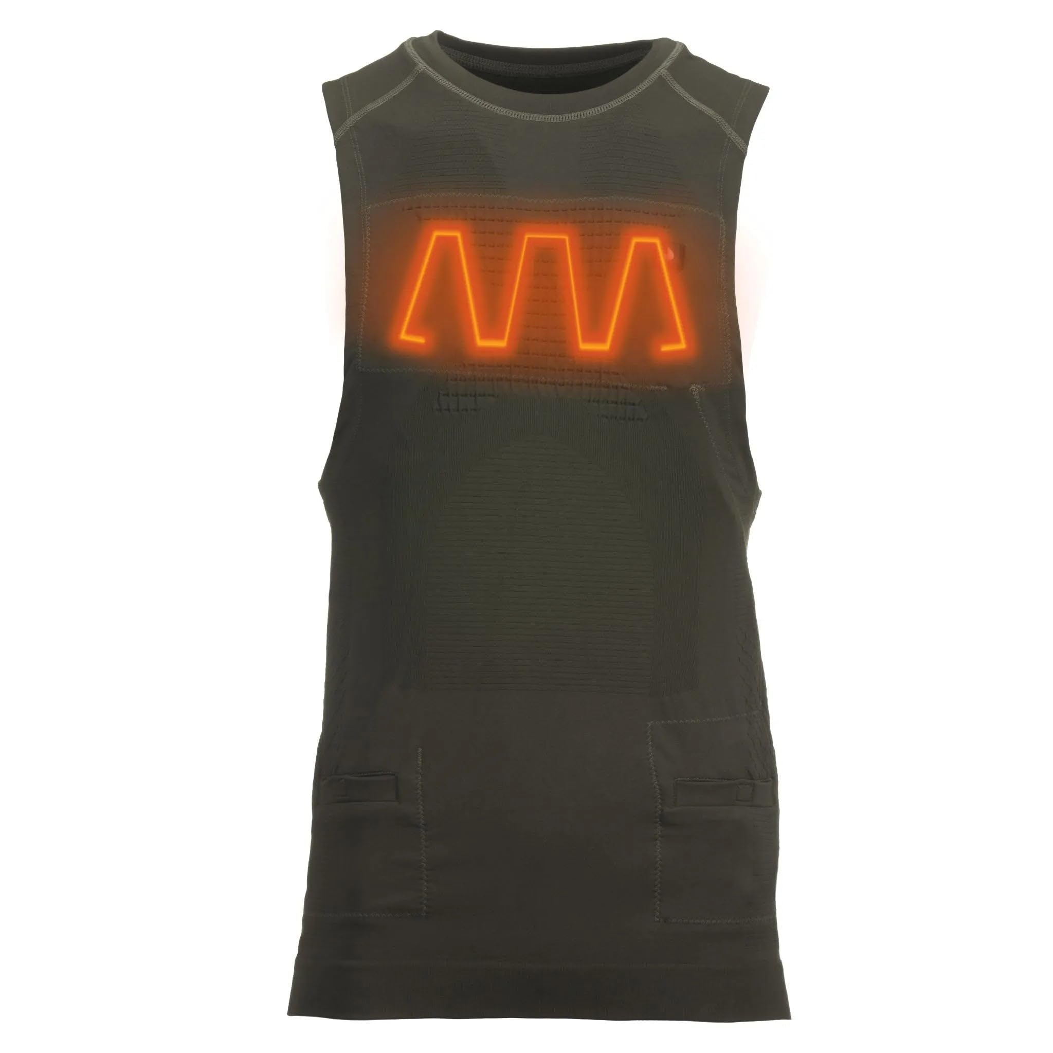 Pnuma IconX vest heat zones close-up highlighting chest and kidneys warmth.