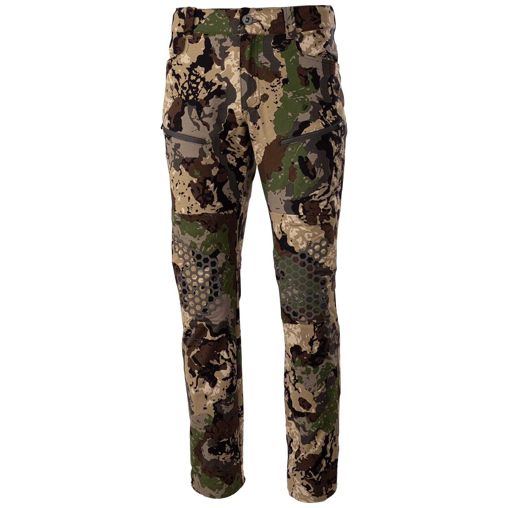 Pnuma Pursuit Pant Veil Camo front view showing mobility on rugged terrain