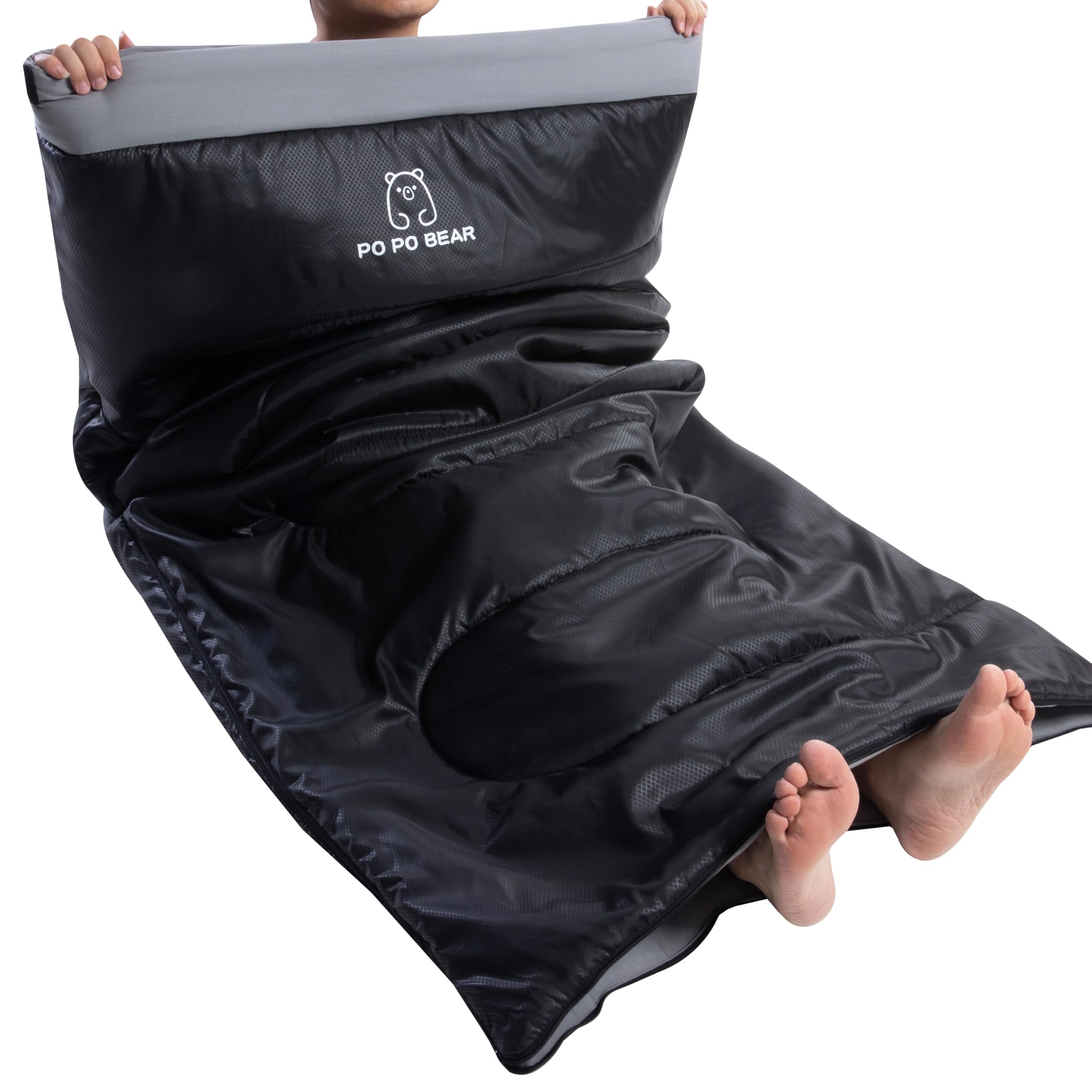 PO PO BEAR sleeping bag right zip highlights easy pairing into a double sleeping bag.