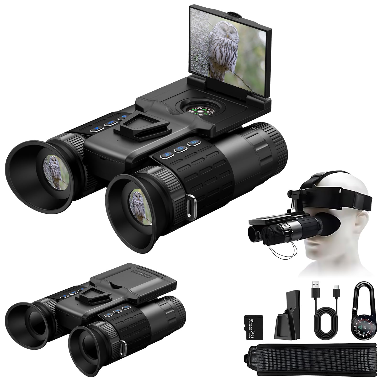 Poaid head-mounted NV goggles front view for hands-free night exploration.