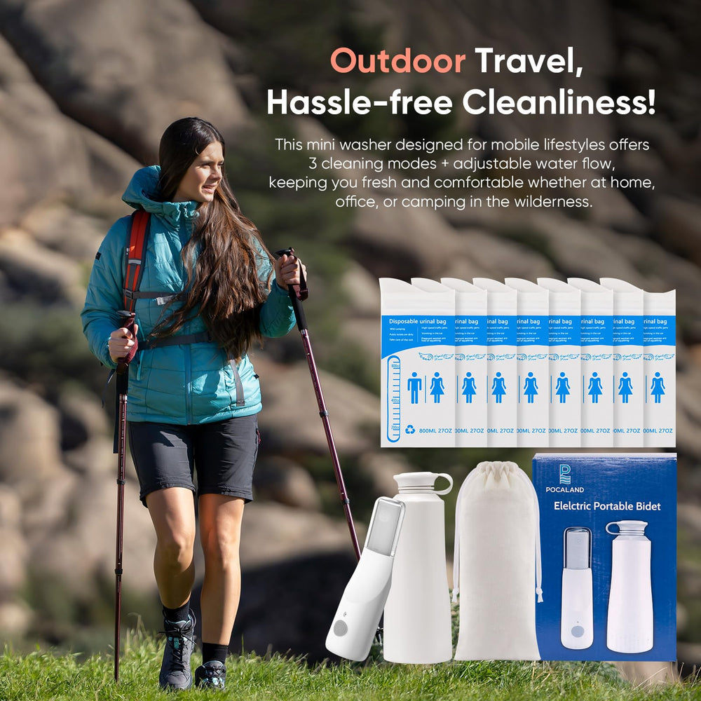POCALAND compact travel kit containing bidet and eight bags for trips