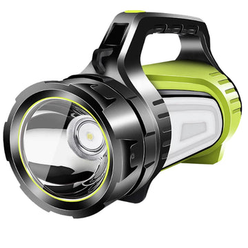 Pocketman LED searchlight handle with ergonomic grip and top hanging ring for versatile use.