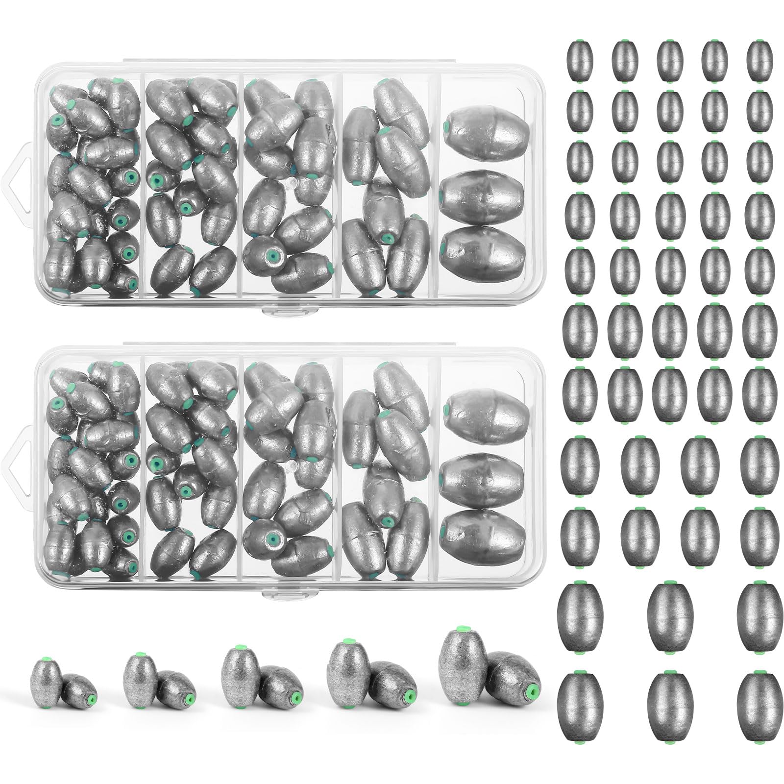 Poen 108 Pcs Egg Sinkers Kit assortment with varied weights for versatile fishing setups