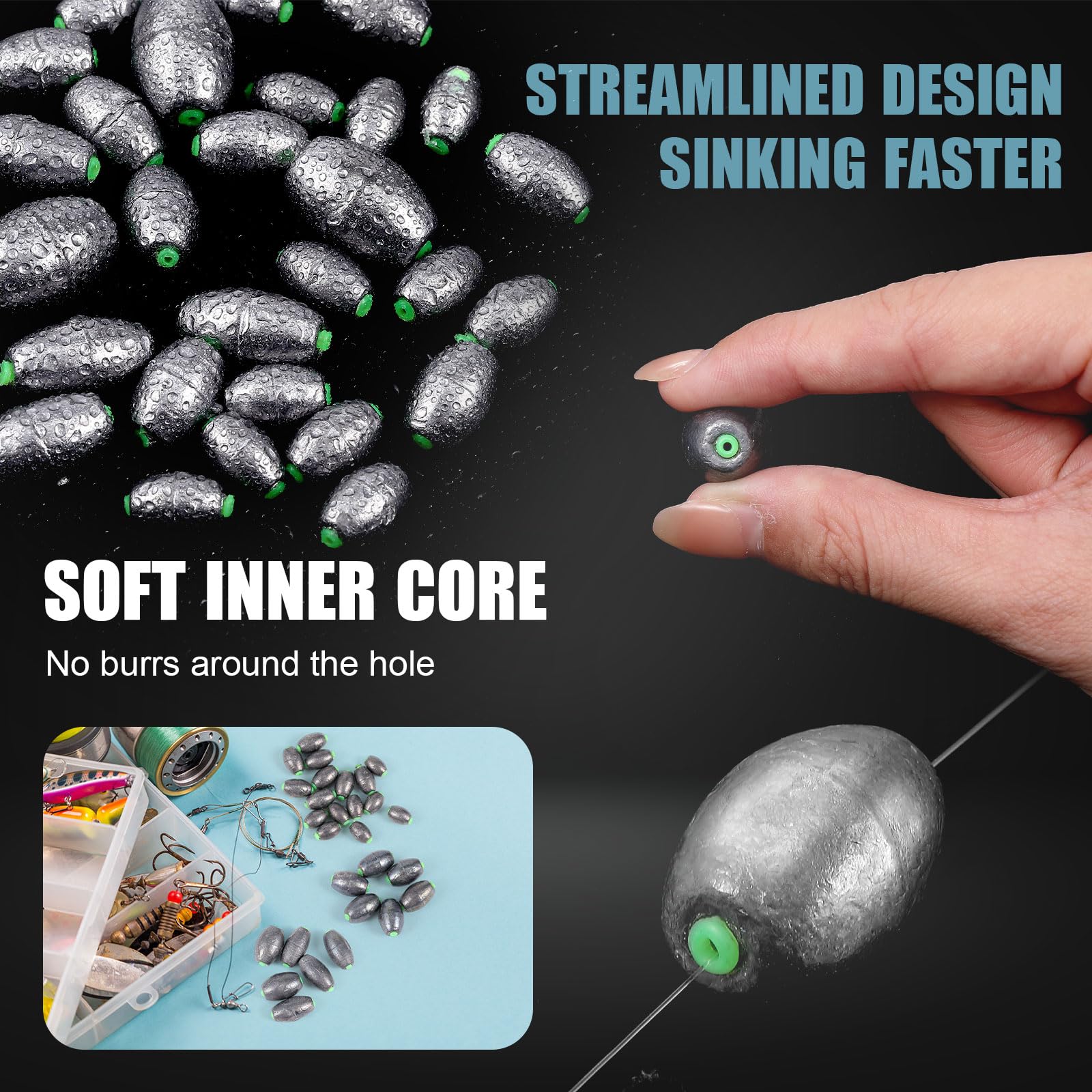 Poen egg sinkers sizes variety supports drop shot and bulk fishing needs