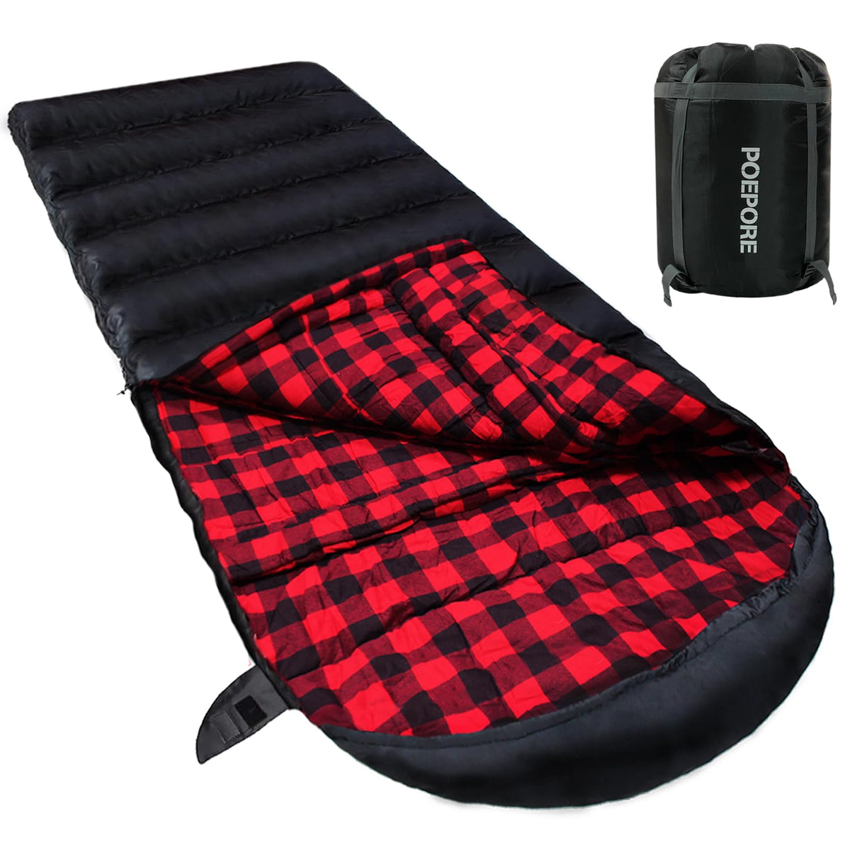 POEPORE 0-degree sleeping bag XXL closed offers warmth and space for cold nights.