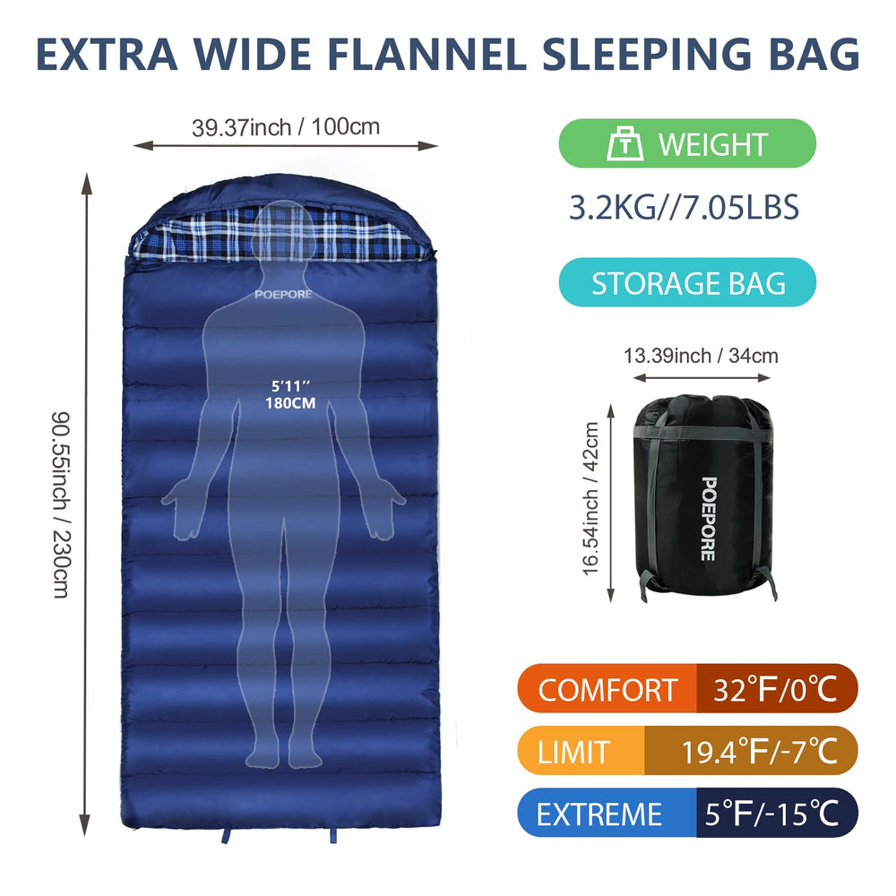 POEPORE XXL sleeping bag interior with flannel lining for soft warmth