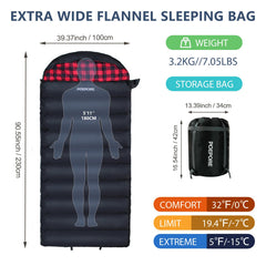 POEPORE 0-degree sleeping bag XXL open shows roomy interior for movement.