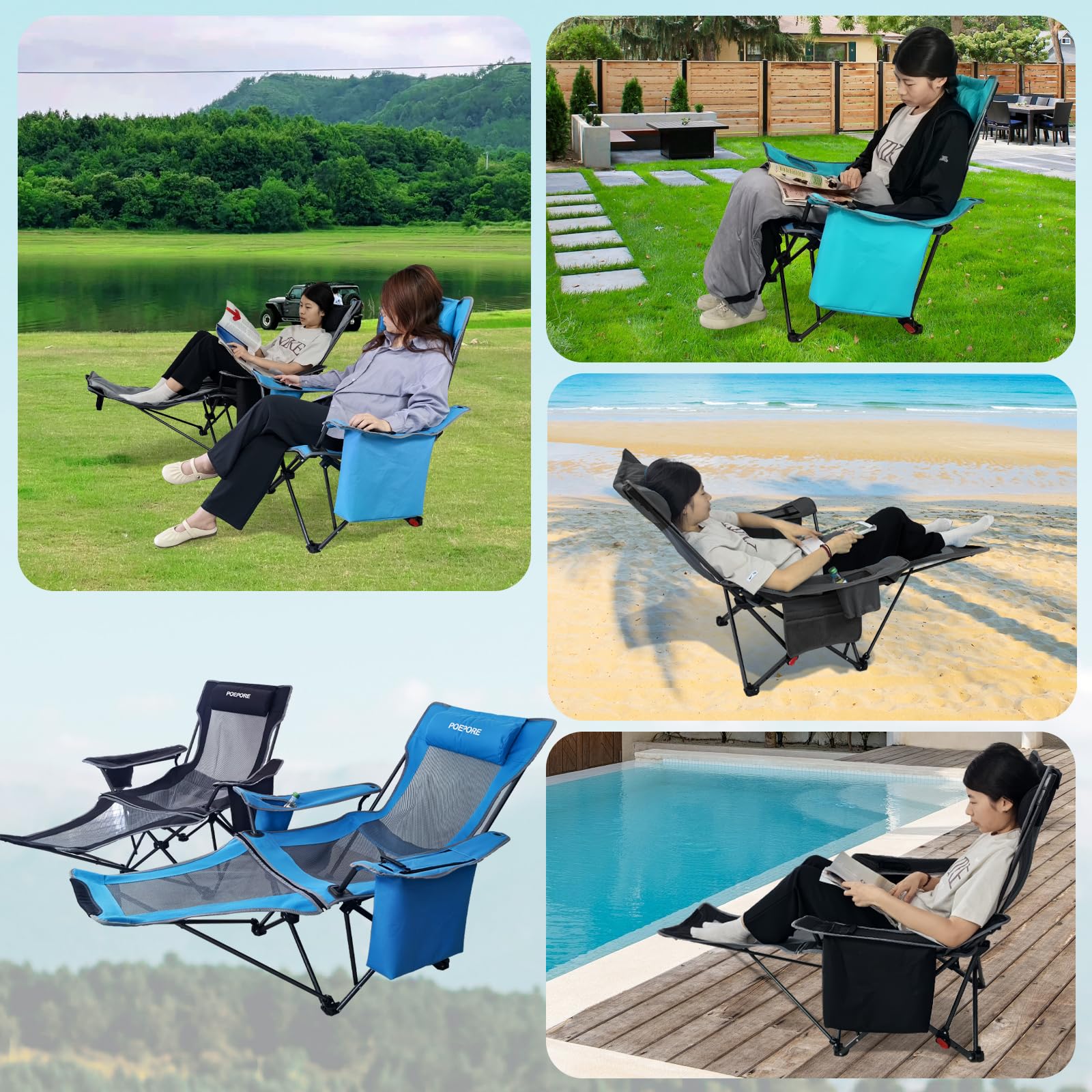 POEPORE chair outdoors in beach or patio setting for relaxed lounging.