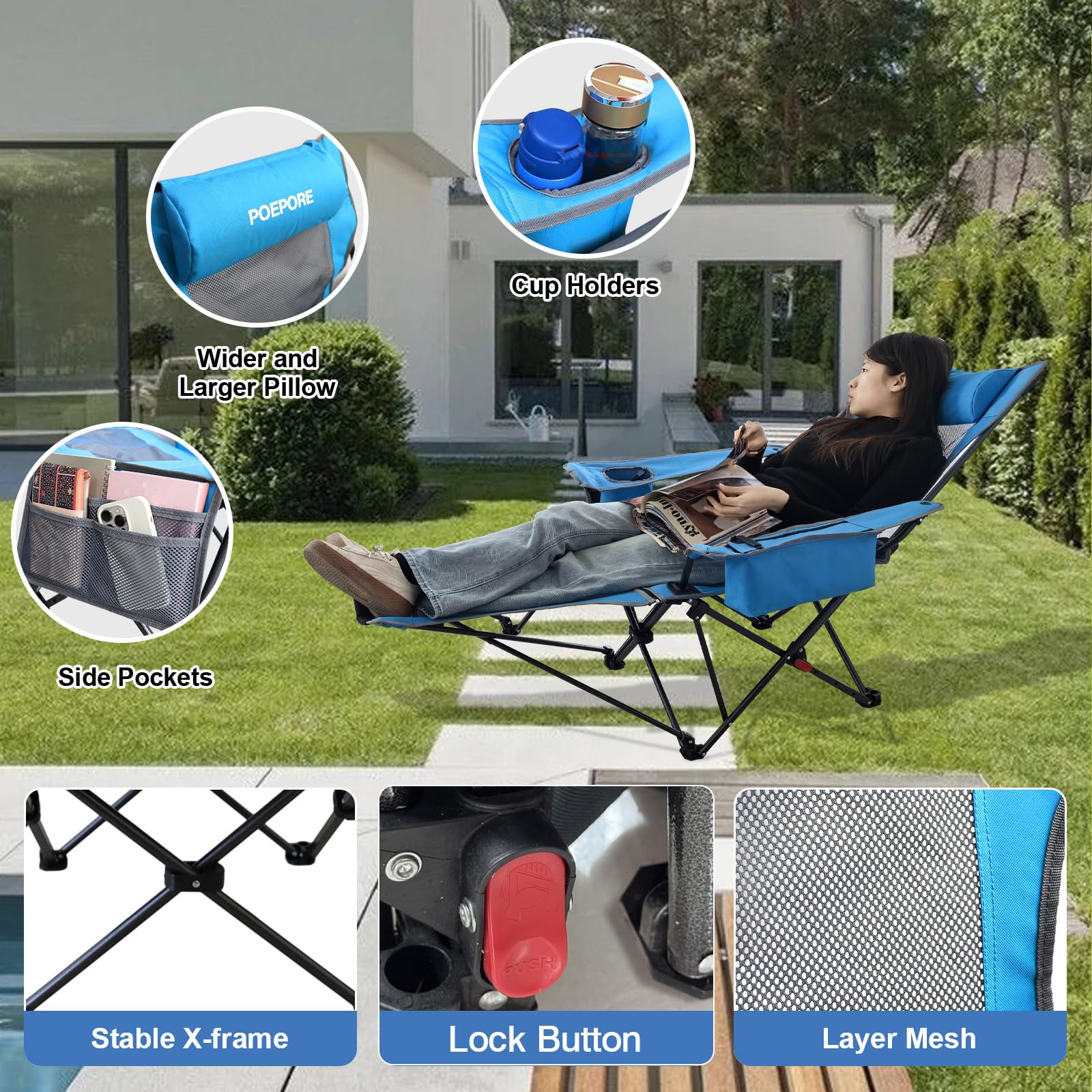 POEPORE portable folding chair with included carry bag for travel.
