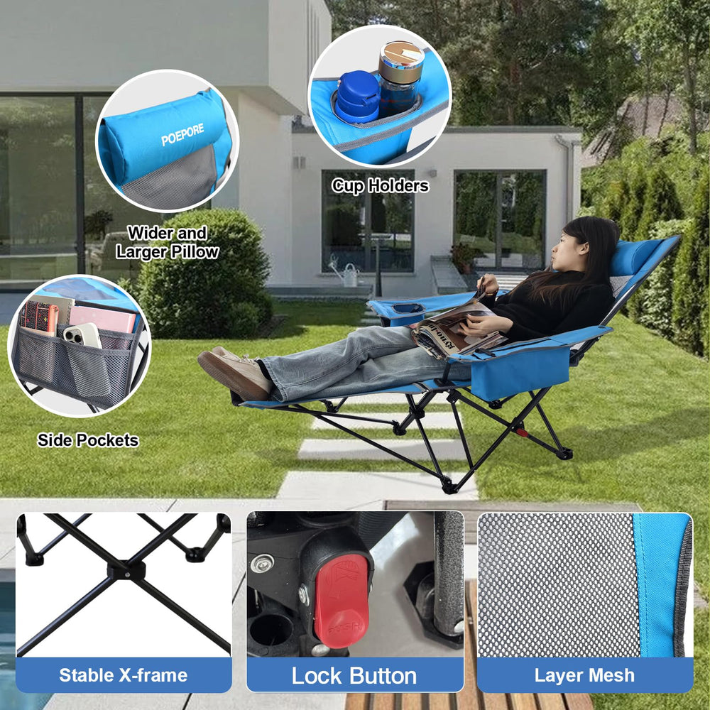 POEPORE portable folding chair with included carry bag for travel.