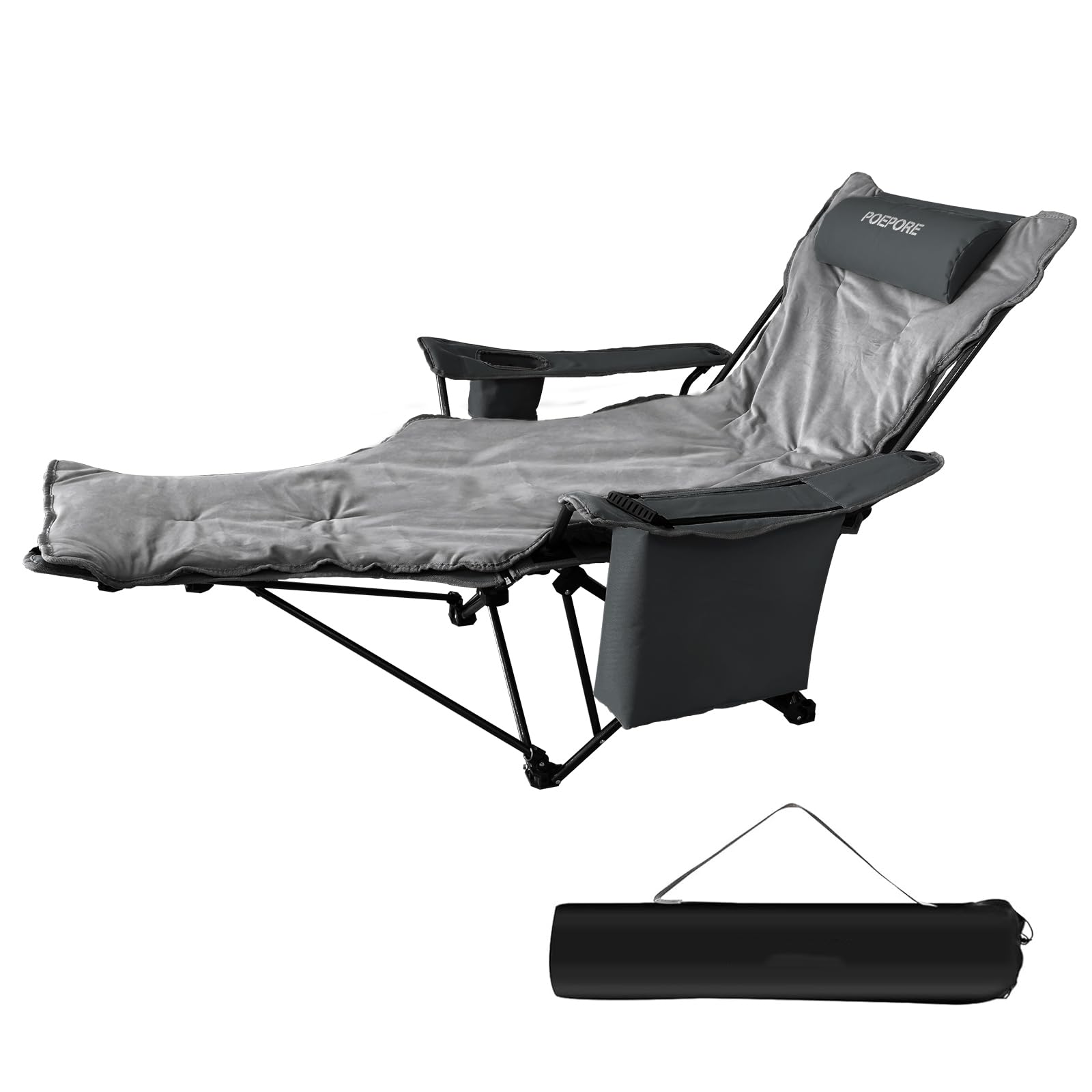 POEPORE reclining camping chair shows 4-position recline for versatile outdoor lounging.