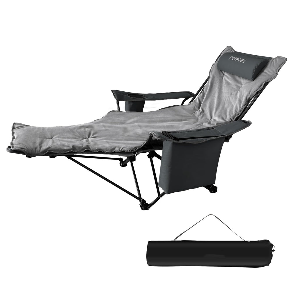 POEPORE reclining camping chair shows 4-position recline for versatile outdoor lounging.