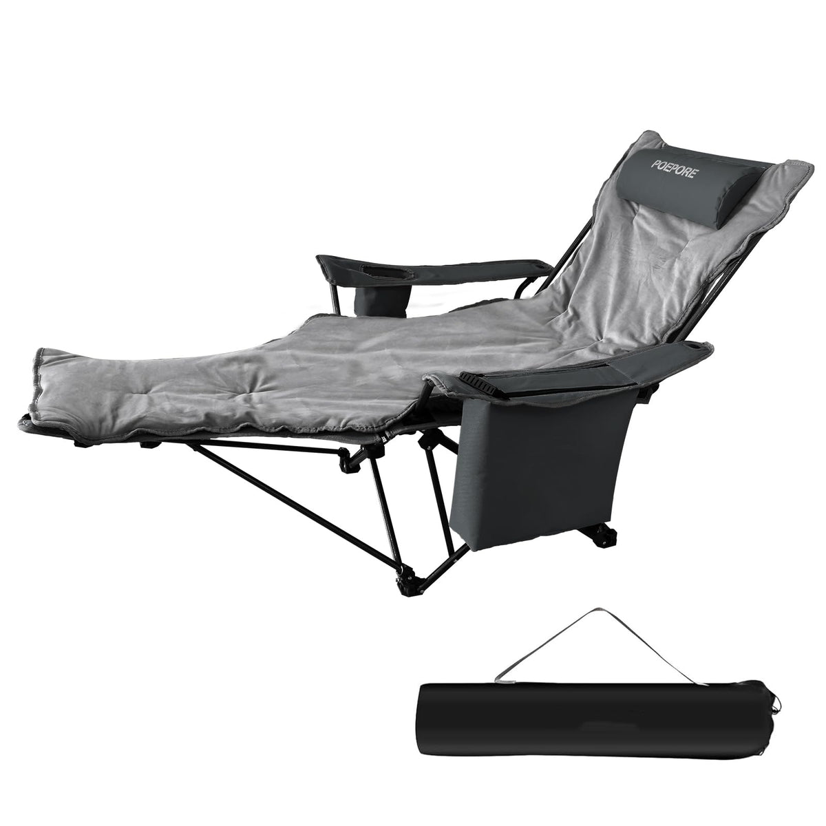 POEPORE reclining camping chair shows 4-position recline for versatile outdoor lounging.