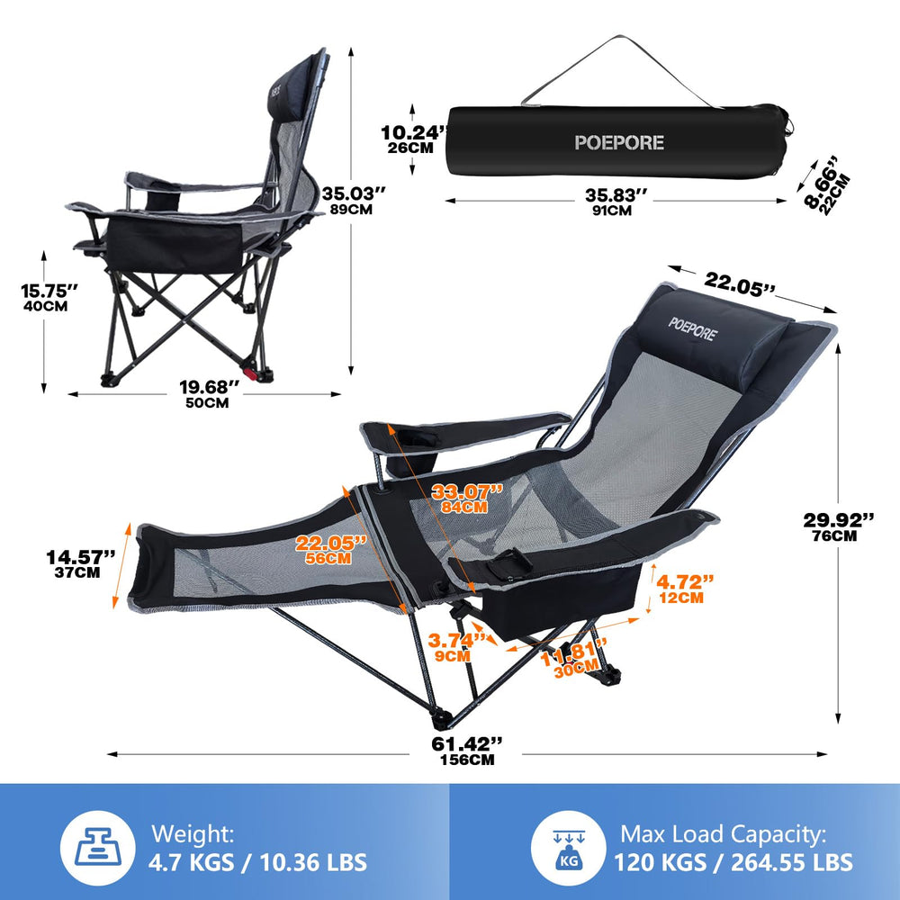 POEPORE recliner features a cooler bag for beach day drinks.