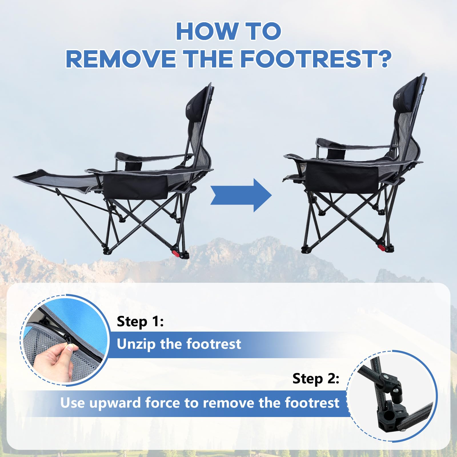 POEPORE folding chair packs compactly for travel and storage.