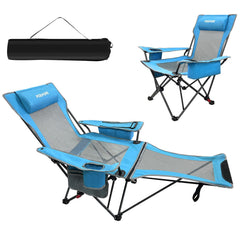 POEPORE reclining camping chair with detachable footrest, perfect for beach days.