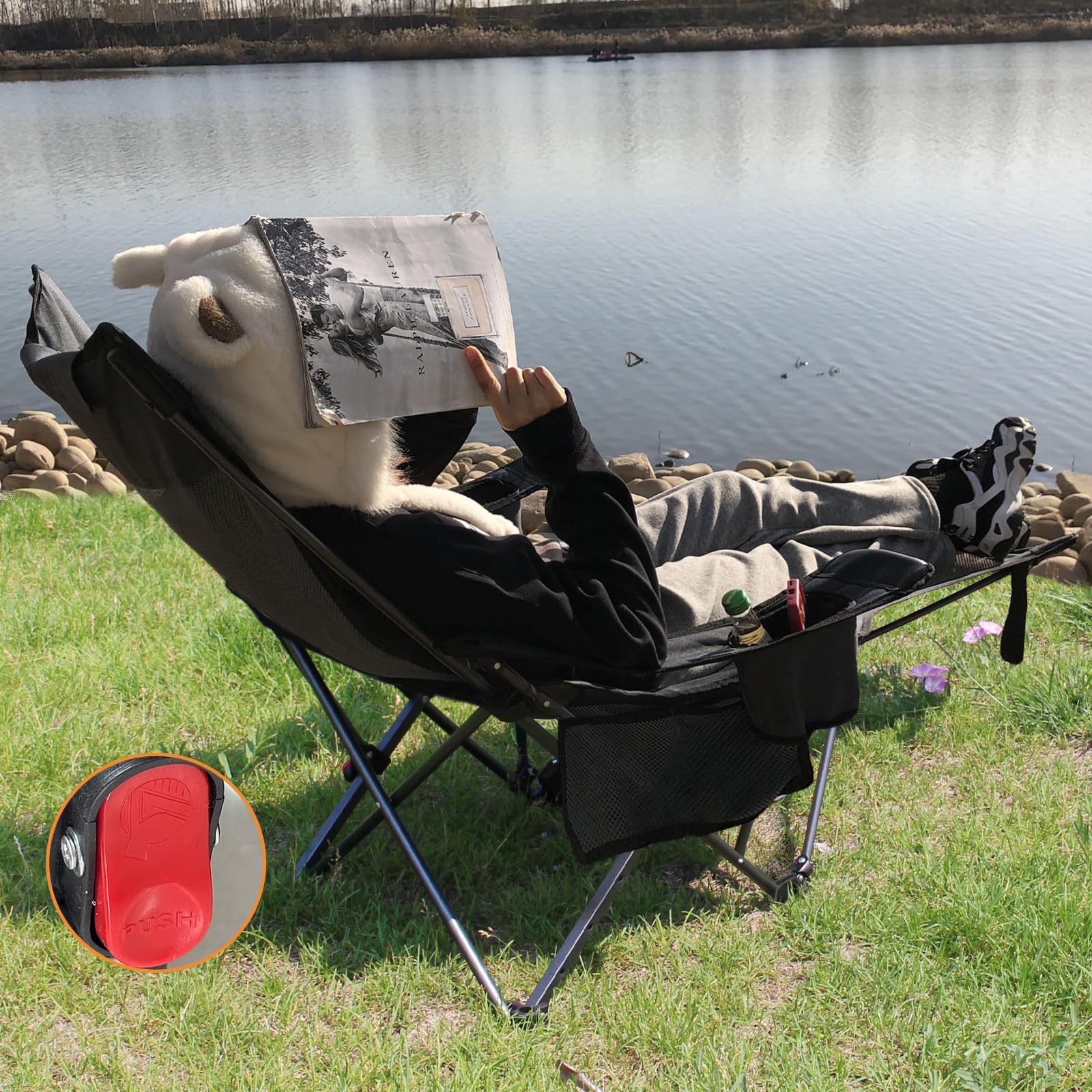 POEPORE removable footrest chair side view provides adjustable leg support
