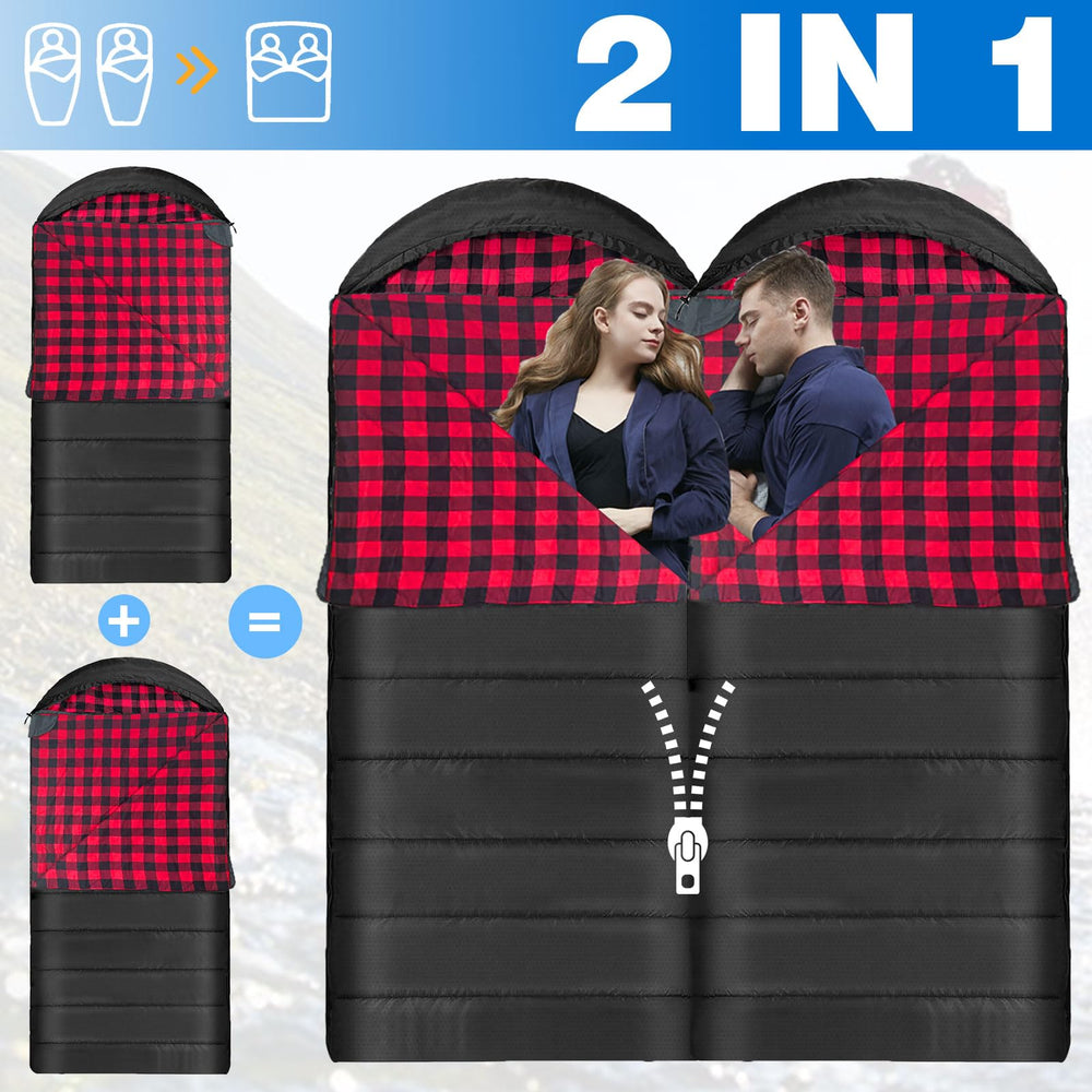 POEPORE double-zipper compatibility shows ability to form a double sleeping bag.