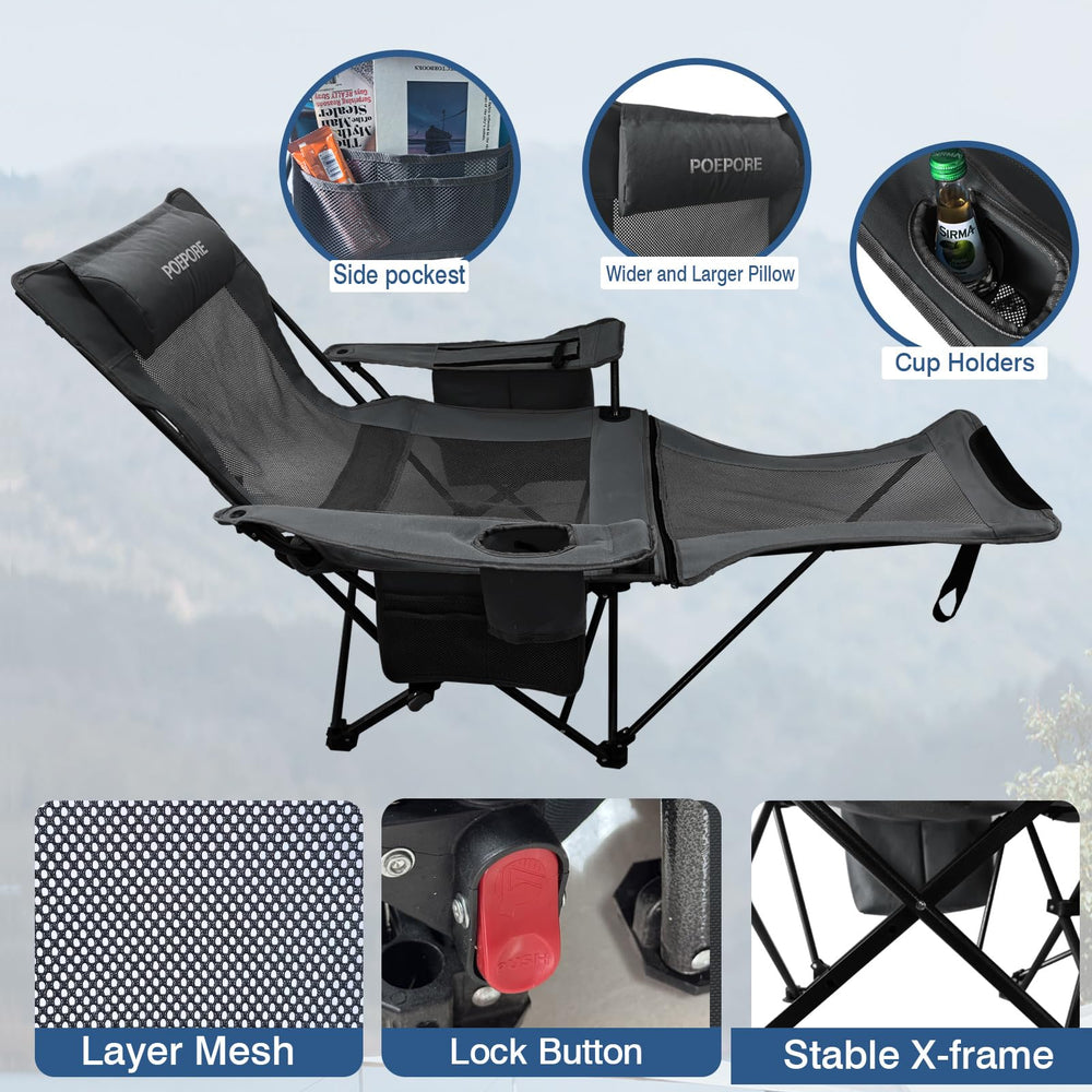 POEPORE reinforced stainless steel frame with 600D Oxford fabric supports up to 265 lbs.