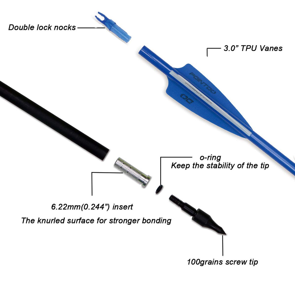 Pointdo 30inch carbon arrow with fluorescent fletching aids quick target location.