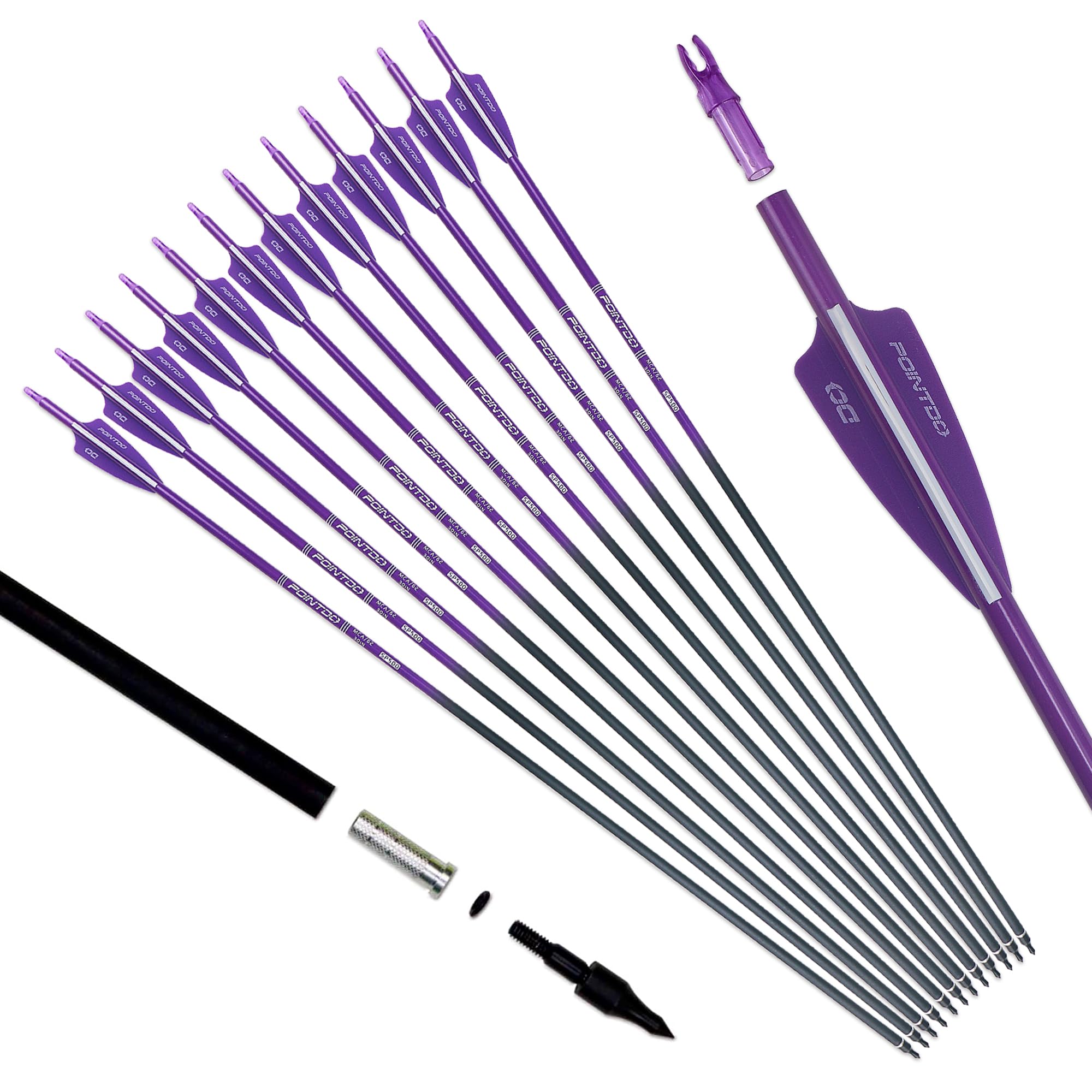Pointdo 30-inch carbon arrow fluorescent shaft for easy range visibility.