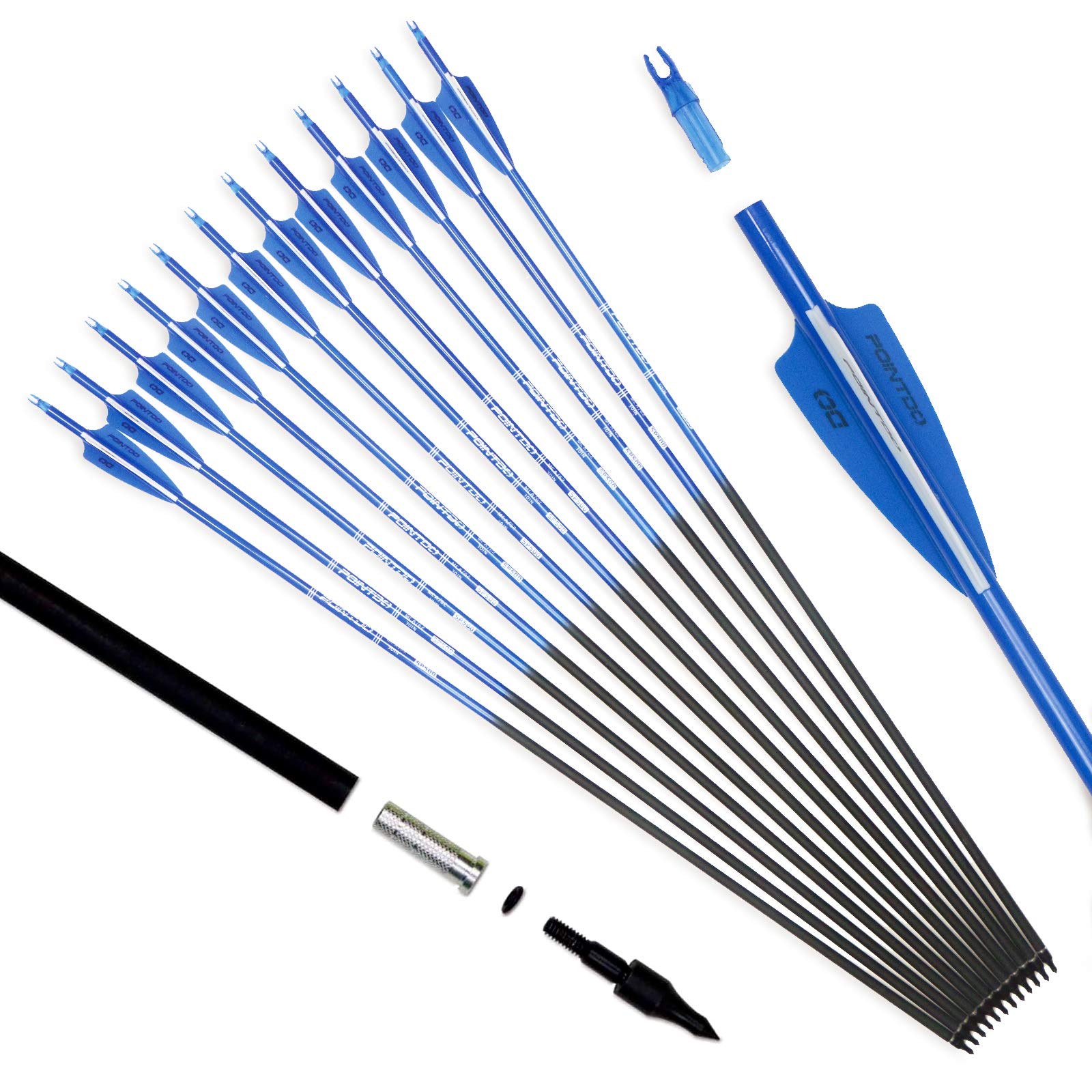 Pointdo 30inch carbon arrow with fluorescent shaft improves visibility during practice.