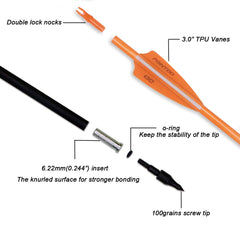 Pointdo fluorescent orange fletching increases visibility in low light sessions.