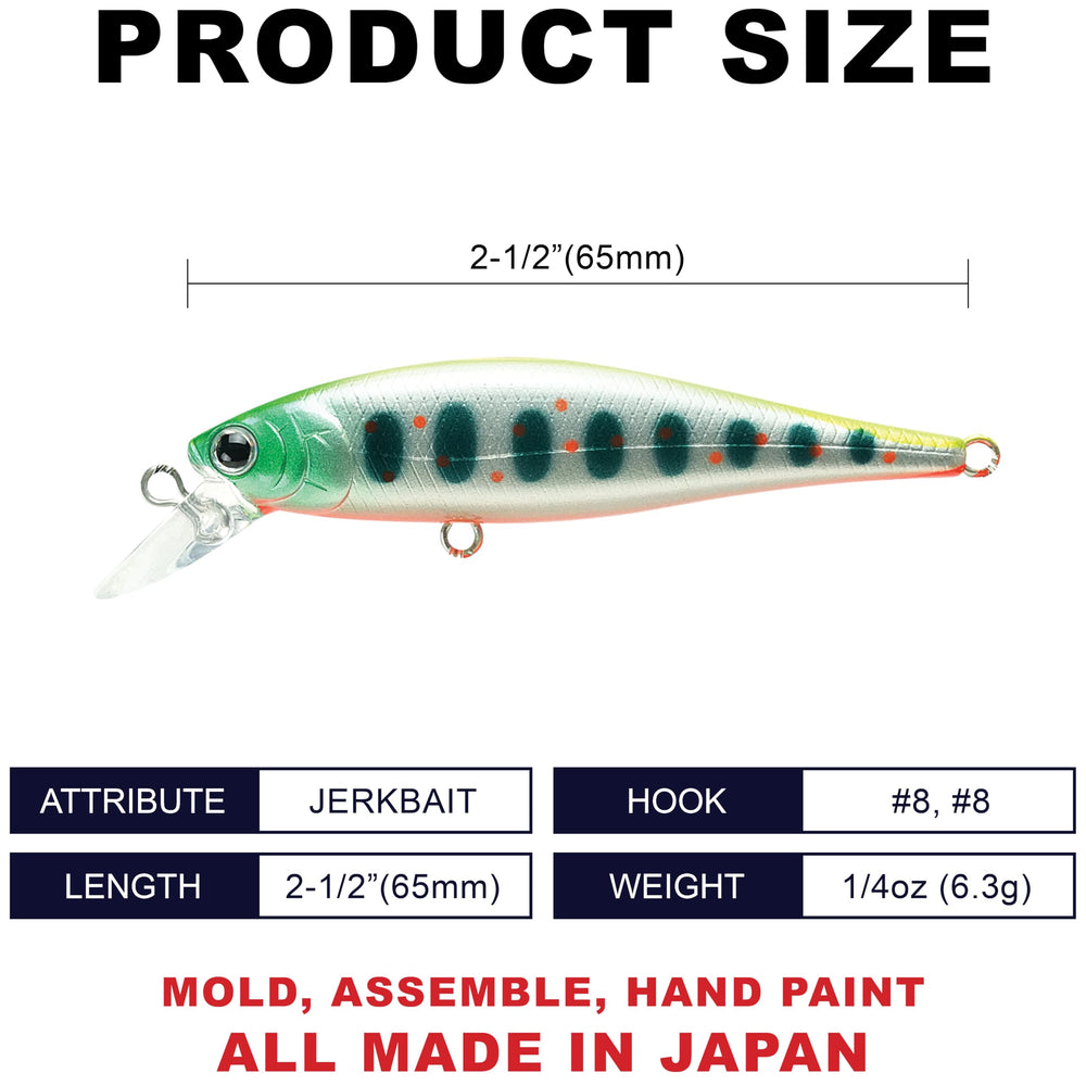 Pointer 65S sinking jerkbait - side view - 875 Green Chart Amago