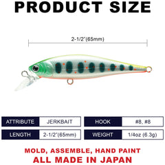 Pointer 65S sinking jerkbait - side view - 875 Green Chart Amago
