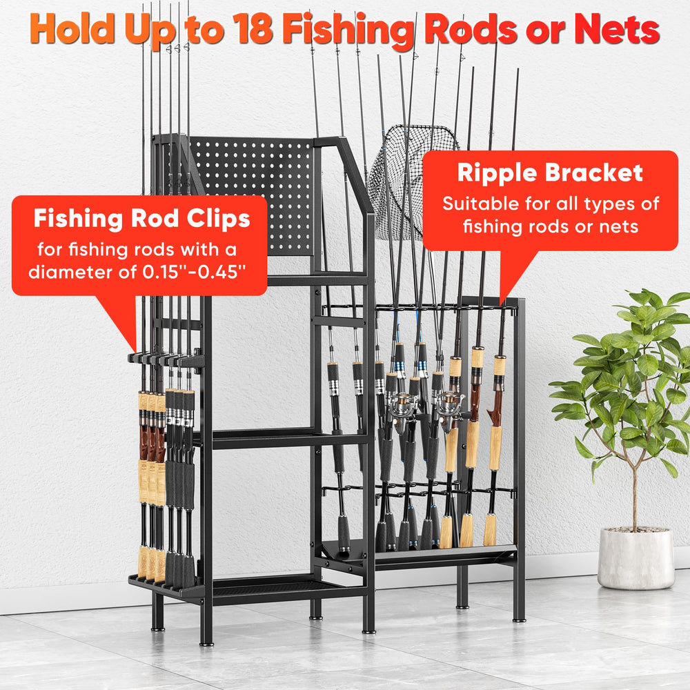 Space-saving fishing rod organizer for garage storage