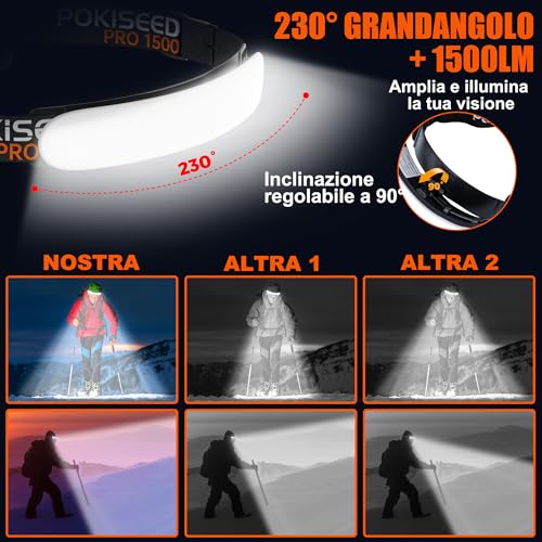 POKISEED headlamp wide beam 230-degree coverage for broad outdoor illumination